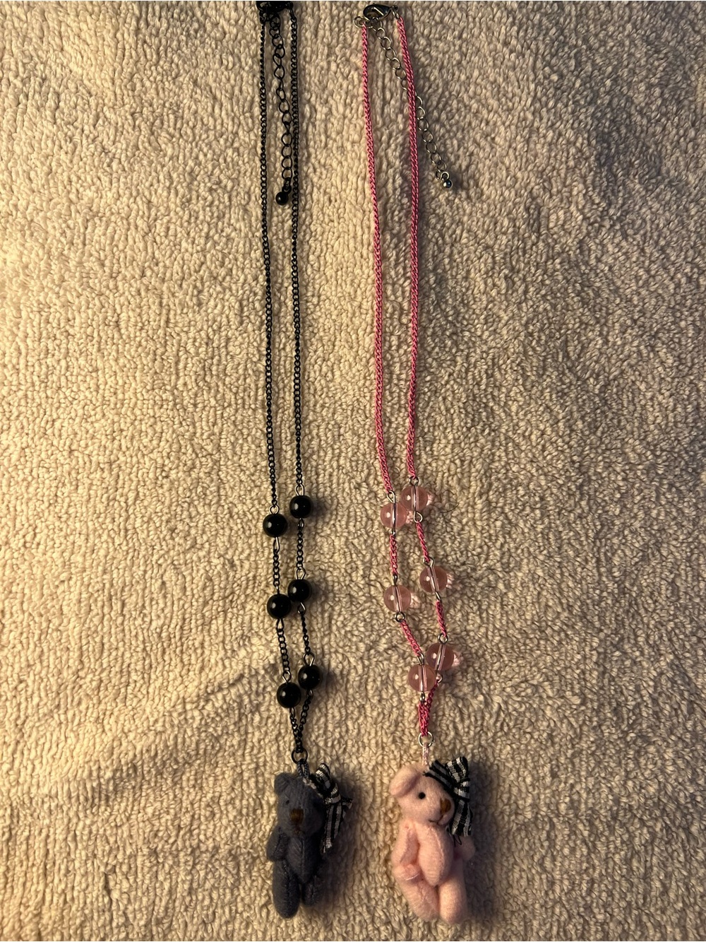 Pink Teddy Bead Necklace and Black Teddy Bead Necklace